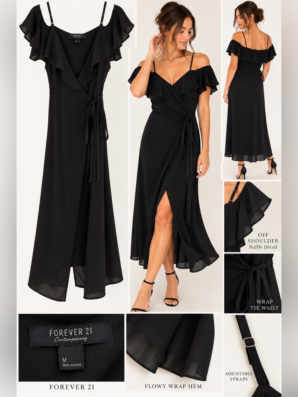 🖤 Forever 21 Off-Shoulder Wrap Dress — Size M